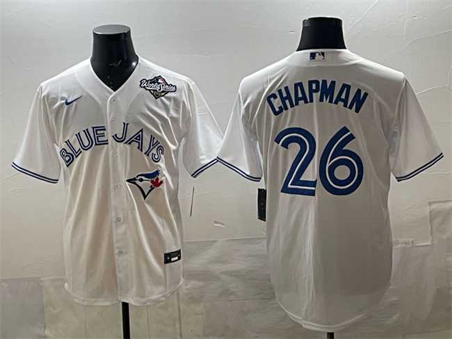 Mens Toronto Blue Jays #26 Matt Chapman White 2025 World Series Home Cool Base Stitched Jersey