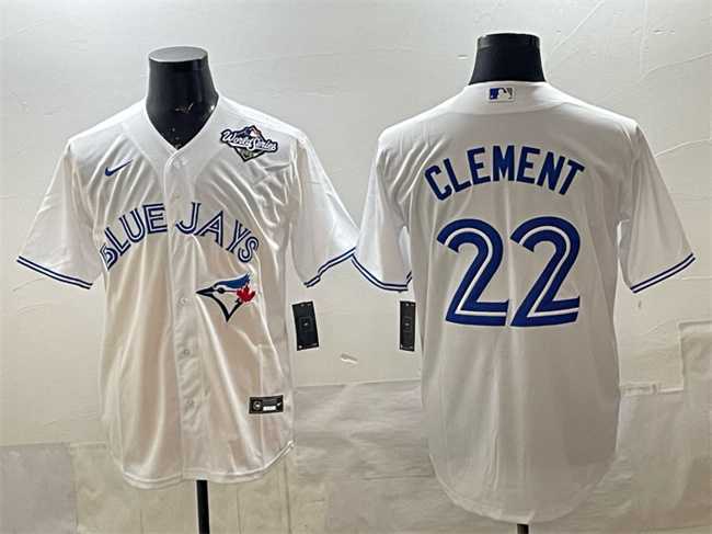 Mens Toronto Blue Jays #22 Ernie Clement White 2025 World Series Home Cool Base Stitched Jersey