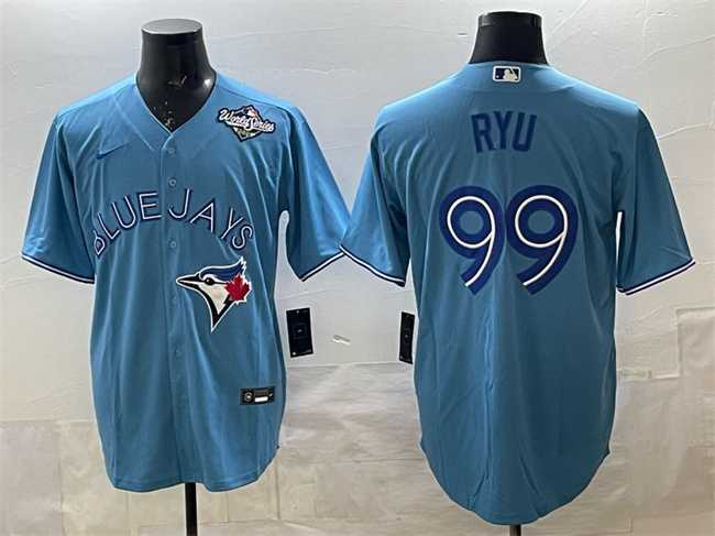 Mens Toronto Blue Jays #99 Hyun-jin Ryu Blue 2025 World Series Cool Base Stitched Jersey
