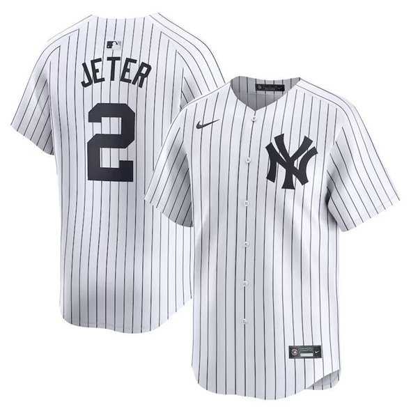 Mens New York Yankees #2 Derek Jeter White Home Limited Stitched Baseball Jersey Dzhi
