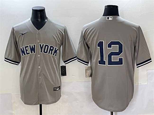 Mens New York Yankees #12 Trent Grisham Grey Cool Base Stitched Baseball Jersey