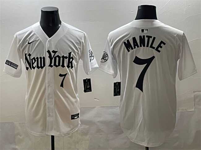 Mens New York Yankees #7 Mickey Mantle White Gothic Legacy Edition Vapor Premier Limited Stitched Baseball Jersey