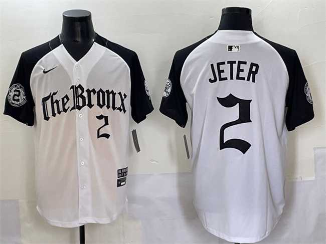 Mens New York Yankees #2 Derek Jeter White Black Gothic Legacy Edition Vapor Premier Limited Stitched Baseball Jersey