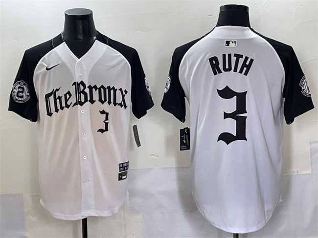 Mens New York Yankees #3 Babe Ruth White Black Gothic Legacy Edition Vapor Premier Limited Stitched Baseball Jersey