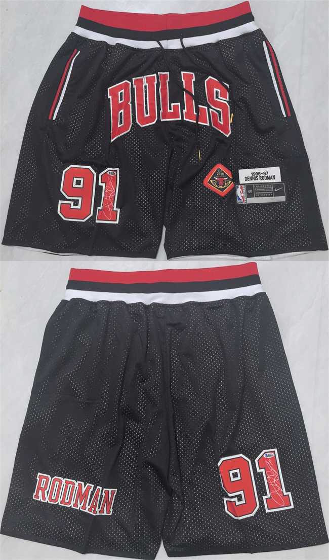 Mens Chicago Bulls #91 Dennis Rodman Black 2025 Shorts