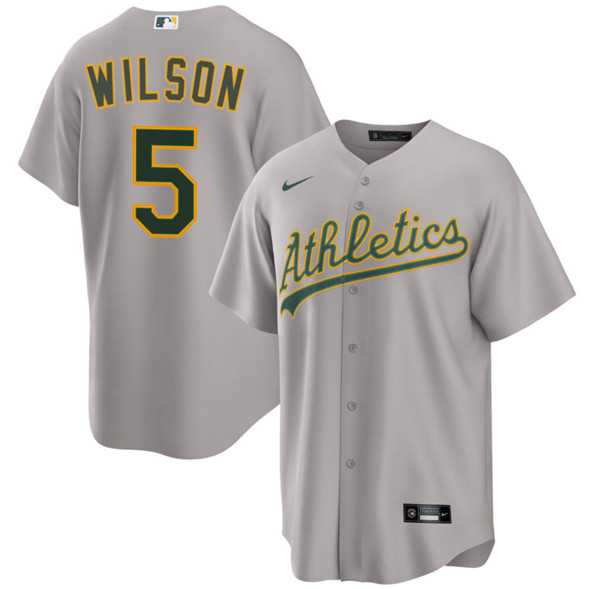 Mens Oakland Athletics #5 Jacob Wilson Gray 2024 Away Limited Stitched Jersey Dzhi