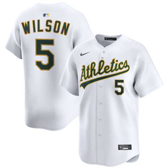 Mens Oakland Athletics #5 Jacob Wilson White 2024 Home Limited Stitched Jersey Dzhi