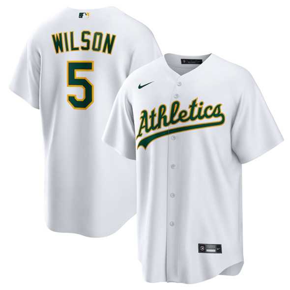 Mens Oakland Athletics #5 Jacob Wilson White Cool Base Stitched Jersey Dzhi