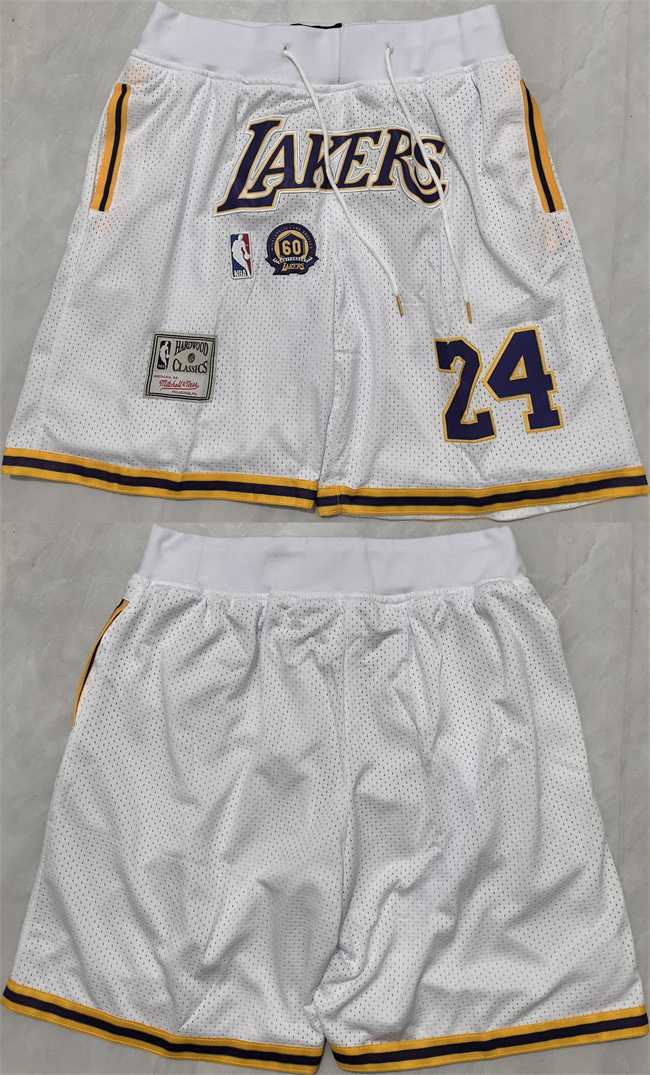 Mens Los Angeles Lakers #24 Kobe Bryant White 2025 Shorts (Run Small)