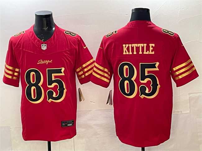 Mens San Francisco 49ers #85 George kittle Red Gold 2025 F.U.S.E. Rivalries Vapor Limited Stitched Jersey Dzhi