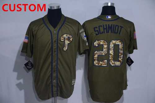 Mens Philadelphia Phillies Custom Retired Green Salute to Service Cool Base Stitched MLB Jersey