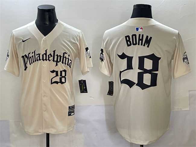 Mens Philadelphia Phillies #28 Alec Bohm Cream Gothic Vapor Limited Stitched Jersey