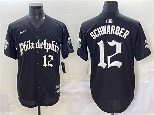 Mens Philadelphia Phillies #12 Kyle Schwarber Black Gothic Vapor Limited Stitched Jersey