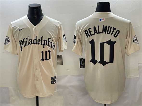 Mens Philadelphia Phillies #10 J.T. Realmuto Cream Gothic Vapor Limited Stitched Jersey