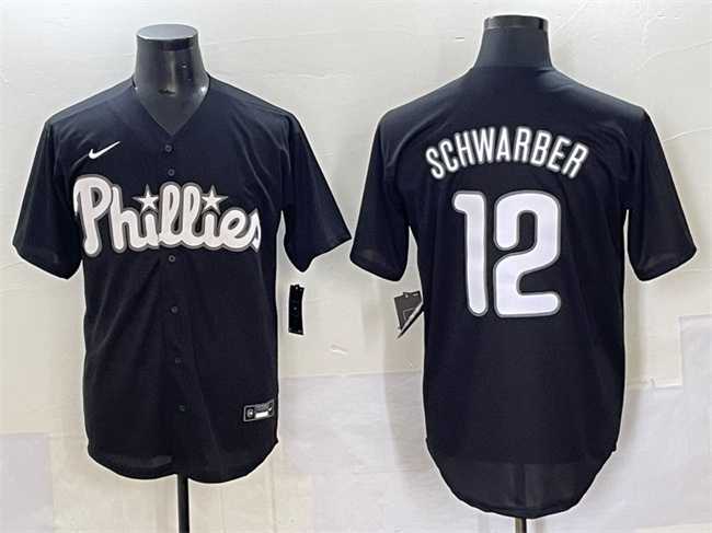 Mens Philadelphia Phillies #12 Kyle Schwarber Black Lights Out Limited Stitched Baseball Jersey