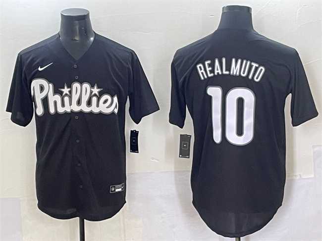 Mens Philadelphia Phillies #10 J.T. Realmuto Black Lights Out Limited Stitched Baseball Jersey