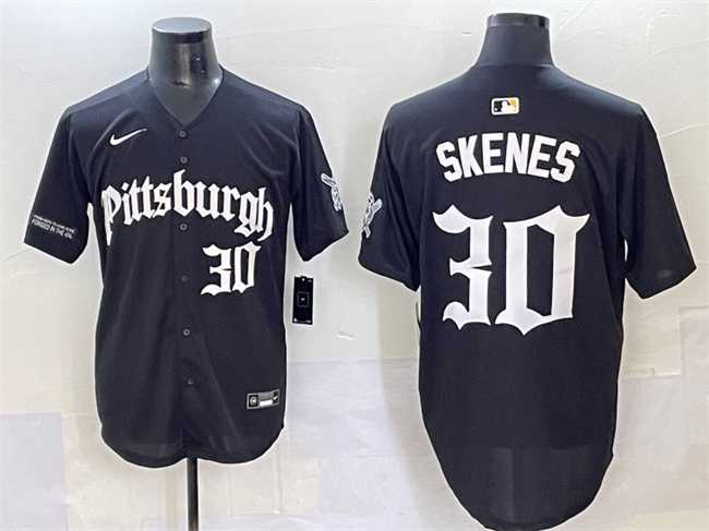 Mens Pittsburgh Pirates #30 Paul Skenes Black Gothic Steel City Edition Vapor Limited Stitched Baseball Jersey