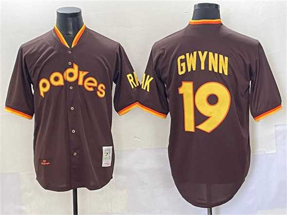 Mens San Diego Padres #19 Tony Gwynn Brown Throwback Stitched Baseball Jersey