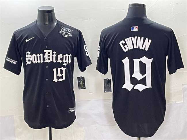 Mens San Diego Padres #19 Tony Gwynn Black Gothic Edition Vapor Limited Stitched Baseball Jersey