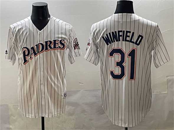 Mens San Diego Padres #31 Dave Winfield White Throwback With Patch Cool Base Stitched Baseball Jersey