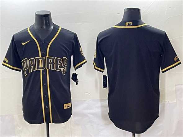 Mens San Diego Padres Blank Black Gold Stitched Baseball Jersey