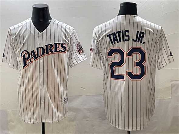 Mens San Diego Padres #23 Fernando Tatis Jr. White Throwback With Patch Cool Base Stitched Baseball Jersey