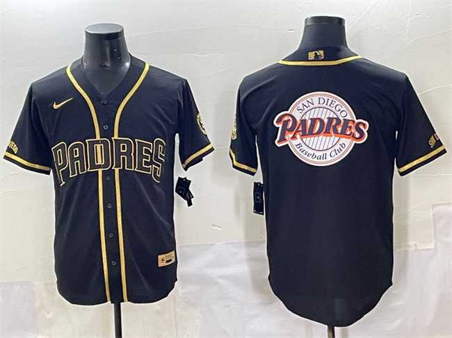 Mens San Diego Padres Team Big Logo Black Gold Stitched Baseball Jerseys