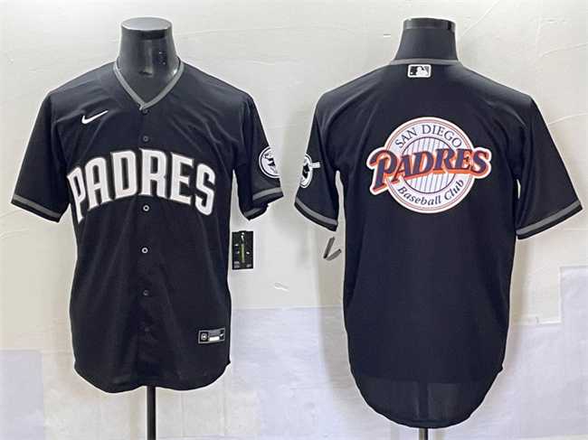 Mens San Diego Padres Team Big Logo Black Stitched Baseball Jersey