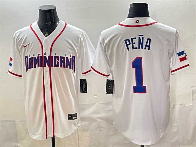 Mens Dominican Republic Baseball #1 Jeremy Pena White 2026 World Baseball Classic Home Stadium Stitched Jersey