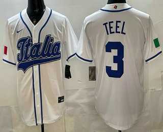 Mens Italy #3 Kyle Teel White 2026 World Baseball Classic Cool Base Jersey