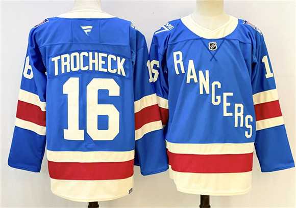 Mens New York Rangers #16 Vincent Trocheck Blue 2025 Stitched Jersey
