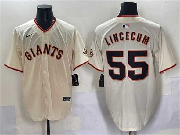 Mens San Francisco Giants #55 Tim Lincecum Cream 2024 Home Limited Stitched Baseball Jersey