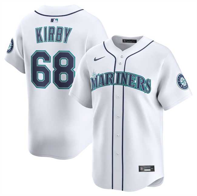 Mens Seattle Mariners #68 George Kirby White Home Limited Stitched Baseball Jersey Dzhi
