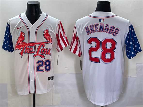 Mens St. Louis Cardinals #28 Nolan Arenado White Independence Day Vapor Premier Limited Stitched Baseball Jersey