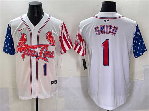 Mens St. Louis Cardinals #1 Ozzie Smith White Independence Day Vapor Premier Limited Stitched Baseball Jersey