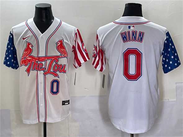 Mens St. Louis Cardinals #0 Masyn Winn White Independence Day Vapor Premier Limited Stitched Baseball Jersey
