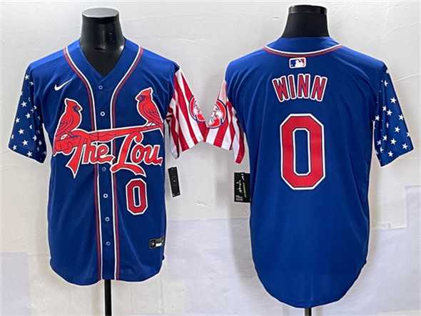 Mens St. Louis Cardinals #0 Masyn Winn Royal Independence Day Vapor Premier Limited Stitched Baseball Jersey