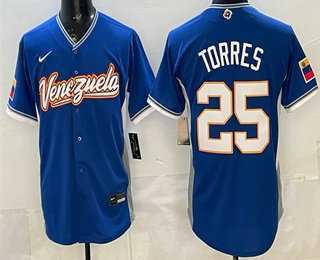 Mens Venezuela #25 Gleyber Torres Blue 2026 World Baseball Classic Cool Base Jersey