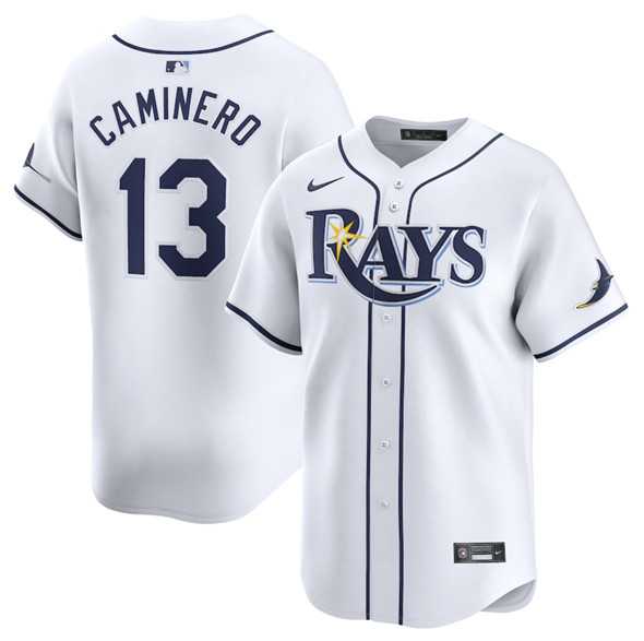 Mens Tampa Bay Rays #13 Junior Caminero White 2024 Home Limited Stitched Baseball Jersey Dzhi