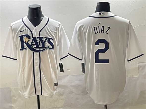 Mens Tampa Bay Rays #2 Yandy Diaz White Cool Base Stitched Baseball Jersey