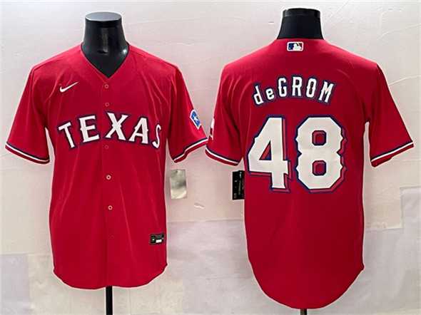 Mens Texas Rangers #48 Jacob deGrom Red With Patch Cool Base Stitched Baseball Jersey