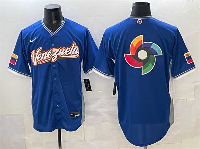 Mens Venezuela Baseball Blue 2026 World Baseball Classic Big Logo Road Stadium Stitched Jersey
