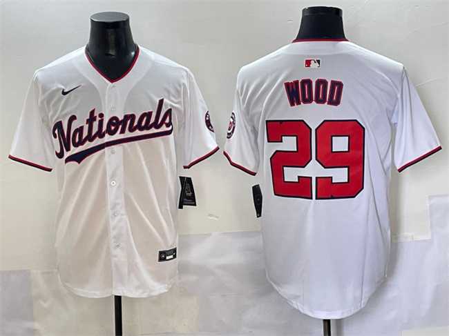 Mens Washington Nationals #29 James Wood White Home Limited Stitched Baseball Jersey