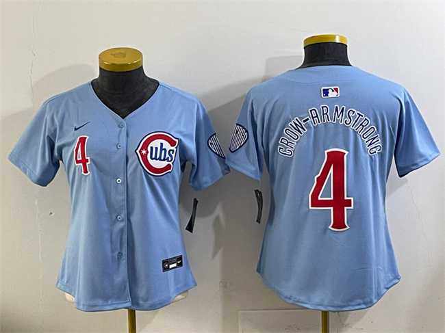 Womens Chicago Cubs #4 Pete Crow-Armstrong Blue 2024 25 2nd Alternatemited Stitched Baseball Jersey(Run Small)