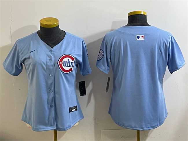 Womens Chicago Cubs Blank Blue 2024 25 2nd Alternatemited Stitched Baseball Jersey(Run Small)