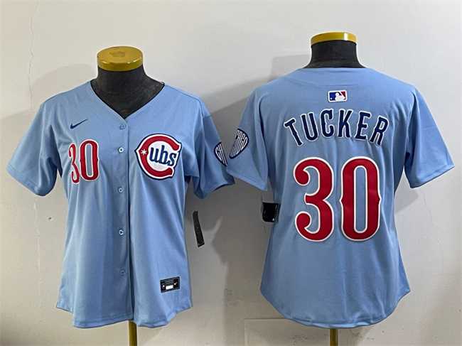 Womens Chicago Cubs #30 Kyle Tucker Blue 2024 25 2nd Alternatemited Stitched Baseball Jersey(Run Small)