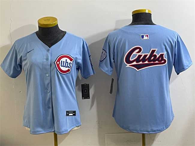Womens Chicago Cubs Team Big Logo Blue 2024 25 2nd Alternatemited Stitched Baseball Jersey(Run Small)