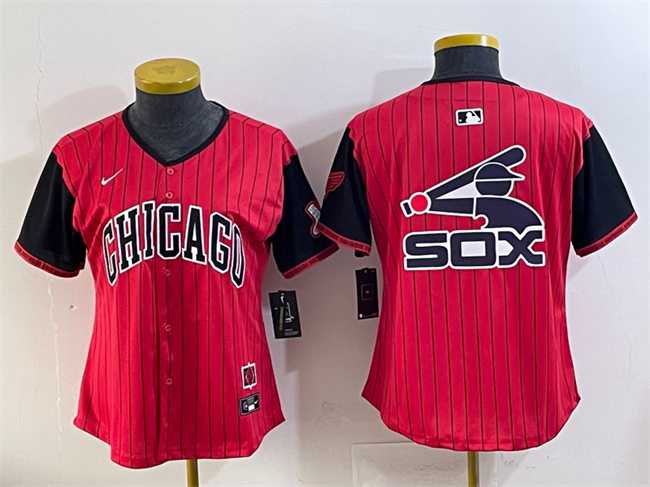 Womens Chicago White Sox Team Big Logo Red Black 2025 City Connect Limited Stitched Baseball Jersey(Run Small)