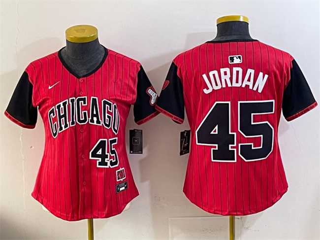Womens Chicago White Sox #45 Michael Jordan Red Black 2025 City Connect Limited Stitched Baseball Jersey(Run Small)