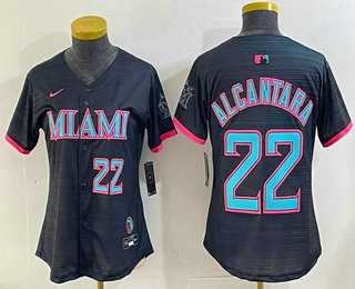 Womens Miami Marlins #22 Sandy Alcantara Number Black 2025 City Connect Limited Stitched Jersey